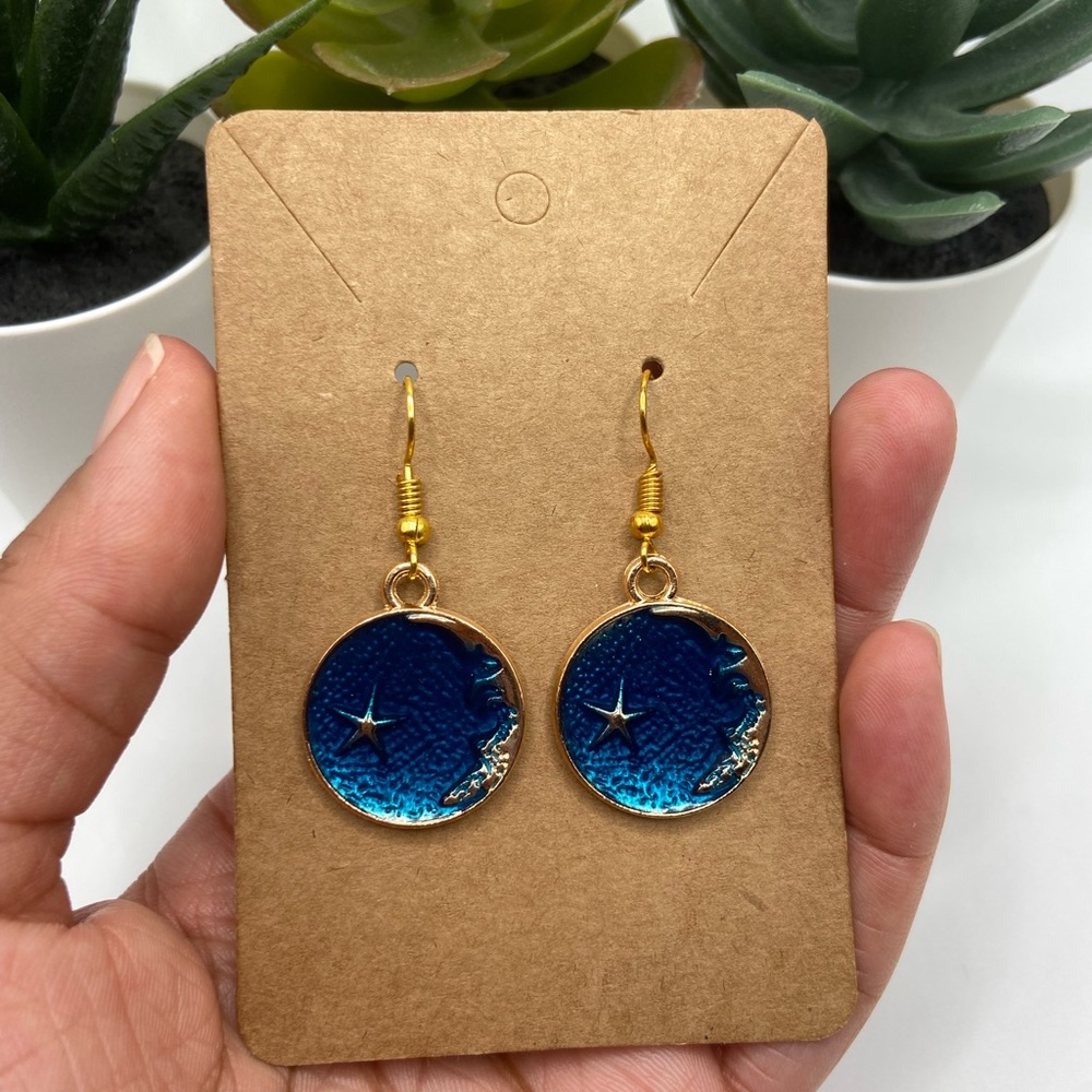 ⭐️Blue Plated Enamel Star Celestial Drop Earrings⭐️
